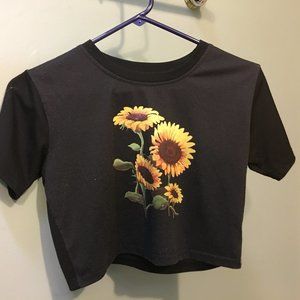Cute Black Cropped Sunflower T-Shirt